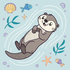 Playful Colorful Graffiti Otters Illustration