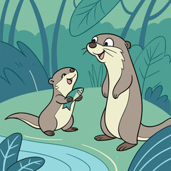 Playful Colorful Sticker Otters Illustration