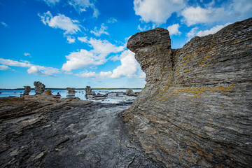 Coast in Gotland, Sweden, Europe. Famous limestone formations