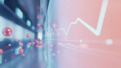 A digital graph with data lines and floating pink spheres illustrates futuristic analytics and technology. - Powered by Adobe