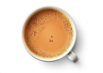 Overhead view of a steaming cup of tea