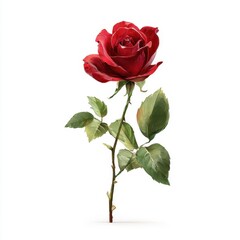 Single red rose, detailed illustration