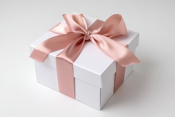 Obraz premium White gift box with blush pink ribbon