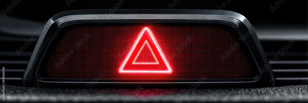 Poster Red Warning Triangle Illuminates on Digital Dashboard Indicating Potential Vehicle Issues While Driving