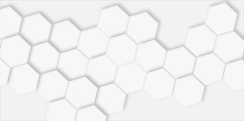 White hexagonal tiles arranged in a cluster pattern light gray surface creating  modern design.