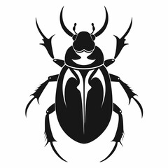 Beetle Silhouette Vector Illustration on White Background featuring a simple clean design of an insect in black and white