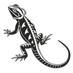 Silhouette shows bearded dragon crawling with detailed line work and distinct patterns on a white backdrop