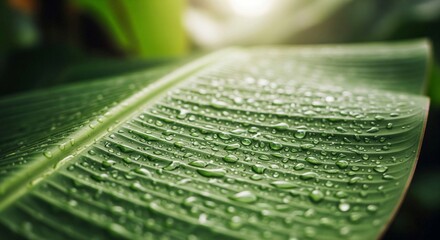 Green leaf with water drops