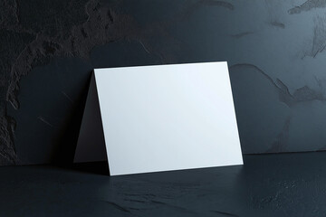 Front-facing blank flyer resting on a textured dark surface