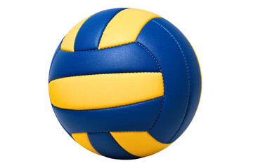 Blue and yellow volleyball with textured leather surface on a transparent background