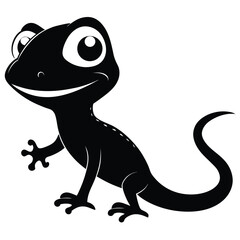 Smiling black cartoon lizard presents its unique silhouette with big eyes and friendly smile