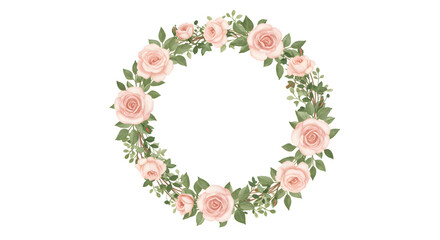 Elegant Floral Wreath Illustration Peach Roses and Greenery Circle Frame