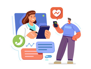 Online doctor consultation on smartphone application platform. Virtual healthcare, diagnosis and medical consultation