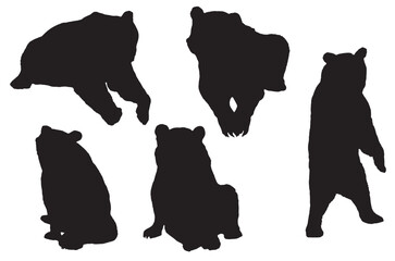 Bear Silhouettes Vector Set on White Background