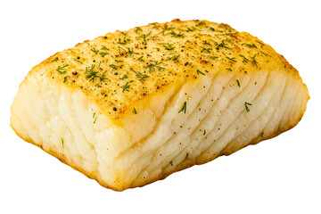 Perfectly cooked salmon fillet garnished with herbs on a transparent background