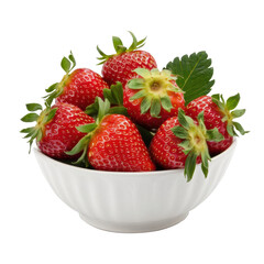 Fresh and Juicy Strawberries in a White Bowl: Vibrant Red Berries with Green Leaves for Healthy Snacking and Culinary Inspiration
