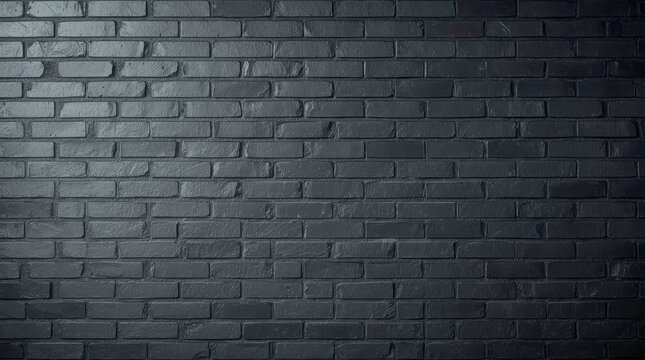 Fototapeta Black brick wall, dark background for design, Dark and textured black brick wall, with subtle variations in shade and unevenness in the bricks, creating a rustic yet imposing backdrop.