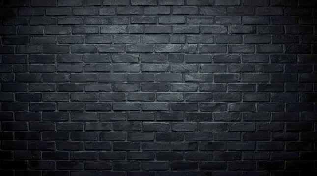 Black brick wall, dark background for design, Dark and textured black brick wall, with subtle variations in shade and unevenness in the bricks, creating a rustic yet imposing backdrop.
