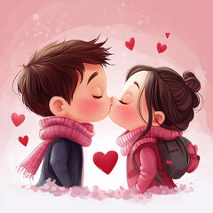 A sweet moment of love and affection between two cartoon sweethearts Made with generative AI