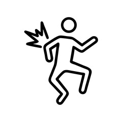 Stick figure experiencing back pain while moving in distress  