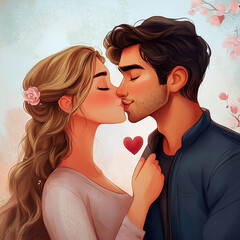 A sweet moment of love and affection between two cartoon sweethearts Made with generative AI