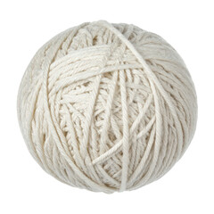 Close-up of a soft, white ball of yarn made from natural fibers with detailed texture and thick strands ideal for knitting, crochet, or textile craft projects