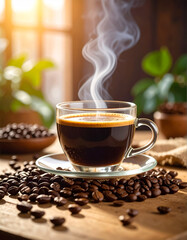 Freshly Poured Hot Coffee with Visible Steam