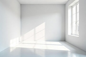 A stark white room, empty yet somehow inviting, bathed in soft natural light, suggesting potential and untold stories The perfect blank canvas for life's beginnings , vacant, void