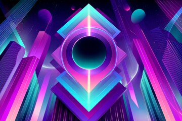 Vibrant Neon Geometric Cityscape Digital Art