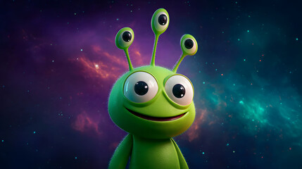 3d cartoon of a friendly Green Alien