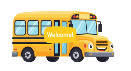 Cartoon school bus with welcome sign