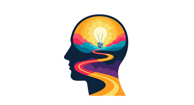 Creative abstract illustration of a brain with light bulb