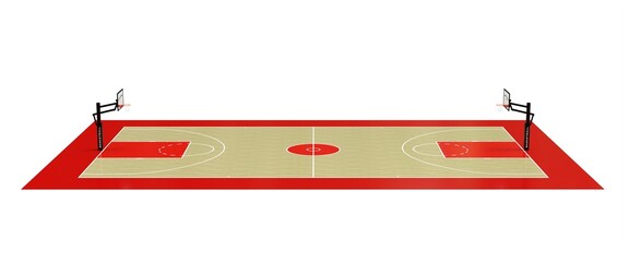terrain de basket ball vu de côté - rendu 3D