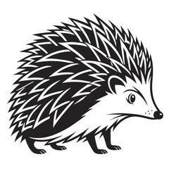 Stylized monochromatic hedgehog with distinctive quills gracefully ambles across the plain white backdrop