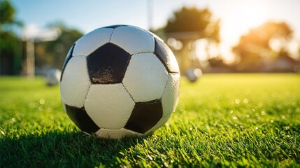 Soccer Ball On Grass Field In Sunlight