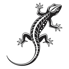 Stylized monochrome lizard creeps upward with distinctive markings against a plain background perfectly