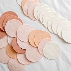 Soft Pastel Felt Circles in Gradient Arrangement on White Fabric Background