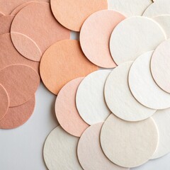 Abstract Background of Overlapping Pastel Colored Paper Circles on White Surface