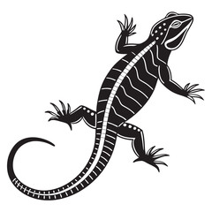 Stylized tribal lizard in black ink displays its unique pattern on a white background