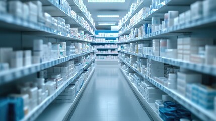 Fototapeta premium Defocused Interior of a Pharmacy with Soft Lighting Effects