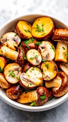 Saut?ed mushrooms, parsley garnish, bowl, kitchen counter, food photography