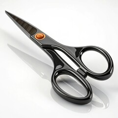 Sleek Black Scissors with Orange Pivot on White Background with Shadow