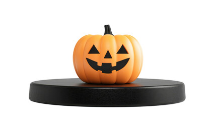 Halloween pumpkin on modern podium pedestal isolated on white background
