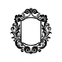 A black and white linear-style frame composed of interwoven lines, leaves, and decorative patterns. 