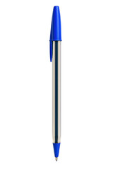 Classic blue ballpoint pen on a transparent background