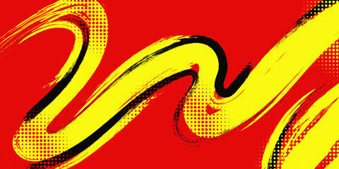 Abstract Grunge Background with Black and Yellow Brush Strokes and Halftone Effect. Suitable for Banner, Poster, or Sports Background. Scratch and Texture Elements
