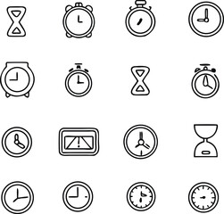 Time and clock icon set in line style. isolated on white, vector Illustration