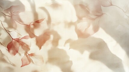 Fototapeta premium Soft, pale beige fabric with delicate leaf shadows