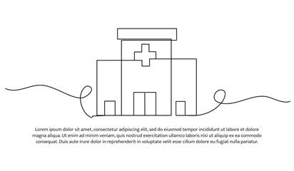 One line a hospital building with a medical. Abstract minimal continuous line.