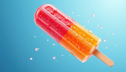 Colorful popsicle with bubbles against a blue background.